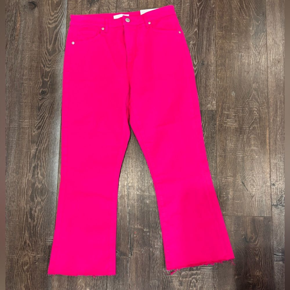 NWT Loft Womens Pink High Rise Straight Leg Kick Crop Jeans Curvy Fit